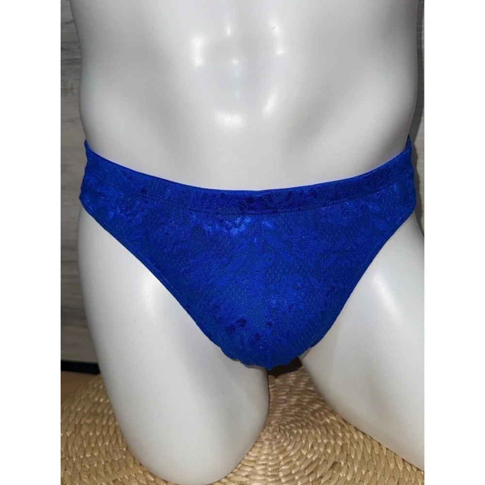 Cosabella Never Say Never Men's Classic G-String Lace Thong Cobalt Blue NWT XL